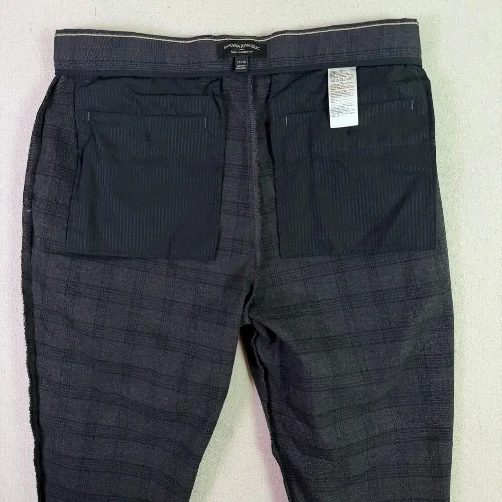 Banana Republic Slim Tapered Gray Plaid Pants Mens 32x30 Preppy Grunge Gothic